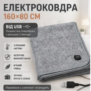 Ковдра з підігрівом від USB 160*80 Електрична грілка для ліжка Тепле простирадло