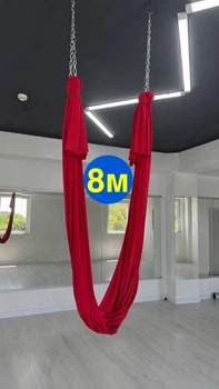 Професійний Гамак для флай йоги, флай стретчингу, повітряної гімнастики, аеро йоги, антигравіті йоги з кріпленнями на ланцюгах Saona 8м, Червоний + ВІДЕО УРОКИ