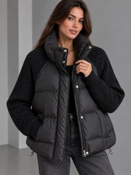 Куртка жіноча YZY 30790 oversize з в’язаними рукавами демісезонна one size чорна