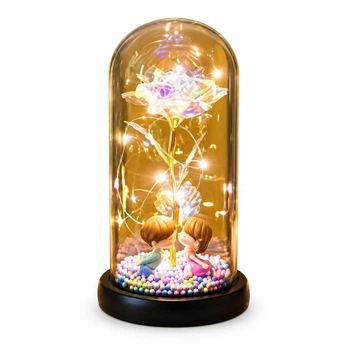Біла Троянда в скляній колбі з LED підсвічуванням Rose of Love на батарейоках