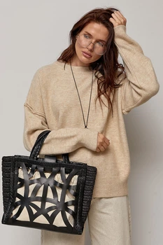 В'язаний джемпер oversize з декоративними швами LR9047r бежевый ONE SIZE