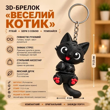 3D брелок «Веселый котик», черный