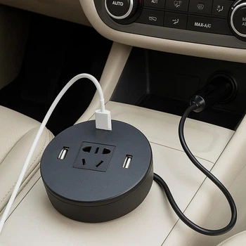Разветвитель в прикуриватель 12V 3 USB порта с розеткой для быстрой зарядки смартфонов и авто гаджетов 9,5x2,5 см Черный адаптер питания