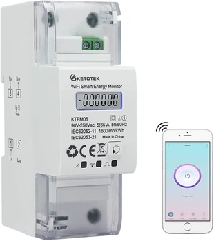 Лічильник електроенергії KETOTEK WiFi Tuya 5(65)A 90-250V однофазний двонаправлений на DIN-рейку