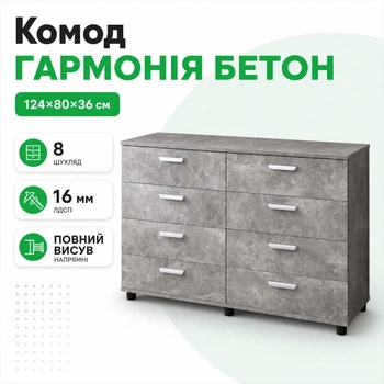 Комод на вісім шухляд "Гармонія" "Бетон"