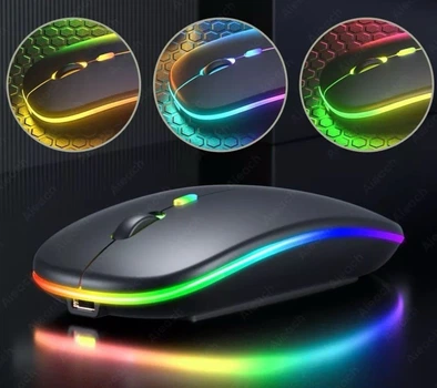 Бездротова Безшумна мишка 2.4G + Bluetooth Вбудований акумулятор RGB підсвітка Black