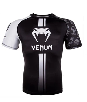 Футболка спортивна "Venum" для боксу та фітнесу чорна з білим XS