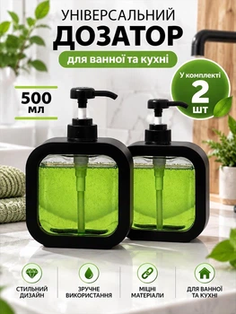 Дозатор для рідкого мила миючого засобу гелю шампуню антисептика у ванну на кухню 500 мл 2 шт VMHouse чорний (0024-0122)