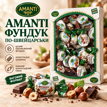 Конфеты весовые шоколадные Amanti Фундук по-швейцарски с целым обжаренным фундуком 1 кг