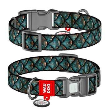 Ошейник для собак нейлоновый WAUDOG Nylon с QR адресником, рисунок "Луска", пластиковый фастекс, L, Ш 25 мм, Длин 33-49 см