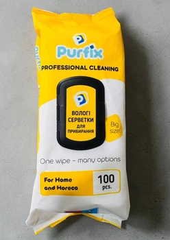 Універсальні вологі серветки для прибирання Purfix Professional Cleaning Big Size, 100 шт, з клапаном