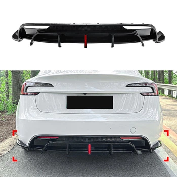 Накладка заднего бампера со стопом для Tesla Model 3 2025- ABS пластик, цвет черный глянец для Tesla Model 3 2017- (9106)