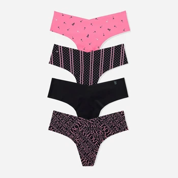 Набор трусиков танга женских Victoria's Secret 984260175 XL 4 шт Розовый/Черный (1162508490)