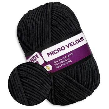 Candy-yarn Micro Velour, Черный №34, микровелюр 38г/100м, плюшевая пряжа для вязания игрушек, амигуруми, пледов, велюровая мягкая пряжа