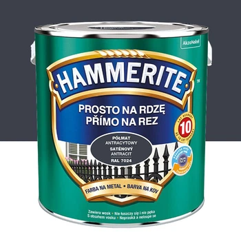Фарба по металу Hammerite напівматова Антрацит RAL7024 Прямо по іржі 2.5л