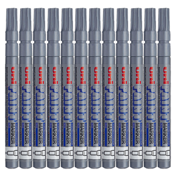 Маркер Uni Mitsubishi PX-21 Small Letter Paint Pen 0.8-1.2mm, промышленный маркер, подходит для логистики (можно использовать для подкрашивания автомобилей), серый, набор из 12 штук.