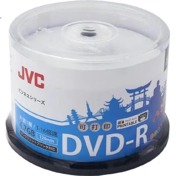 Диски DVD-R от JVC, поверхность для печати, скорость 16x, записываемые диски/чистые диски объемом 4,7 ГБ, для аукционов/хранения видео/документов, упаковка из 50 штук в бутылках (поверхность для персонализации).