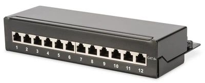 Патч-панель DIGITUS САТ 6A STP, настольная, 12 портов, собранная, черная.