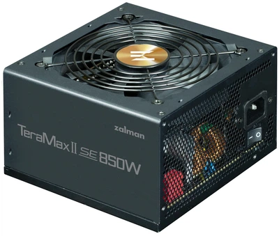 Блок питания Zalman Teramax II SE (850W) 89%, 80+ Gold, 120мм, 1xMB 28pin (18+10), 2xCPU(4pin+ 4pin), 3xMolex, 12xSATA, 4xPCIe 8pin(6+2), 1xPCIe GEN5 16pin, Полностью модульный.