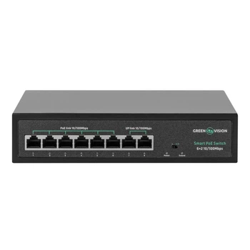 Коммутатор сетевой PoE GreenVision GV-015-D-06+2P для IP-камер