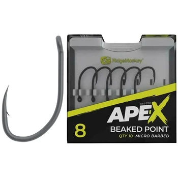 Крючок карповый RidgeMonkey Ape-X Beaked Point с бородкой #4 (25 шт/уп)