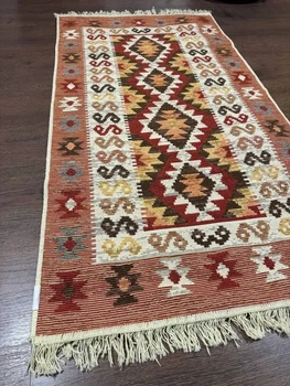Килим двосторонній бавовняний 80x300 см Оранжево-червоний