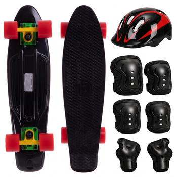 Пеніборд скейтборд дитячий чорний 3в1 із захистом і шоломом Fishskateboards 8603 Black-Red