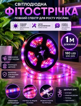 Светодиодная фитолента для комнатных растений рассады цветов микрозелени Led SMD 2835 USB фитолампа Grow Light полный спектр диодная фито лента ультрафиолетовая юсб 1 метр