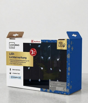 Світлодіодна штора-гірлянда з сніжинками, 40 LED, 80×160 см, холодне біле світло, на батарейках, таймер 6 годин, IP44