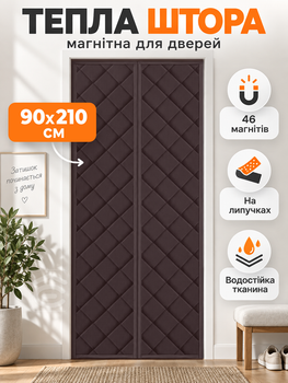 Штора теплоізоляційна магнітна фіранка на двері 90×210 см захист від холоду, пилу, протягів (THERMAL-90x210BR)