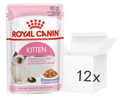 Opakowanie mokrej karmy dla kociąt Royal Canin Kitten w galaretce 12 x 85 g (9003579311783)