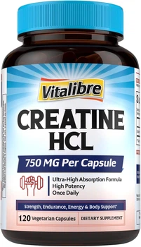 Добавка премиум-класса гидрохлорид креатина выносливость сила Vitalibre Creatine HCl 750mg 120 капсул