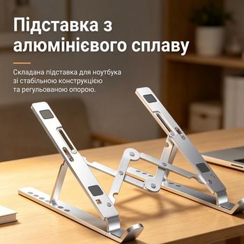 Складная алюминиевая подставка для ноутбука и планшета с семью уровнями регулировки угла наклона