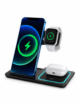 Беспроводная зарядная станция 3 в 1 15 W для iPhone, Apple Watch и AirPods черная (49675896)