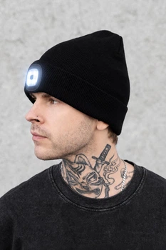 Чоловіча Трикотажна Шапка Біні Докер з LED ліхтарем USB Without LightOn Black