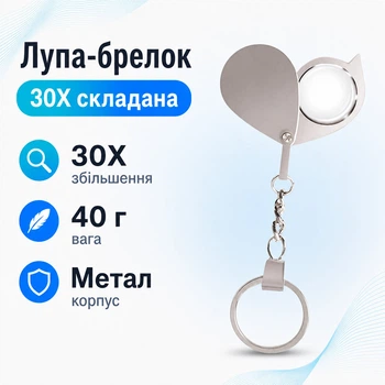 Стекло увеличительное 30X карманное мини лупа брелок, линза акрил