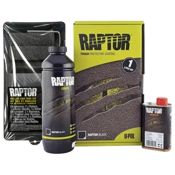 Захисне покриття підвищеної міцності + валик | RAPTOR King of Tough | Комплект 1 л | Чорний