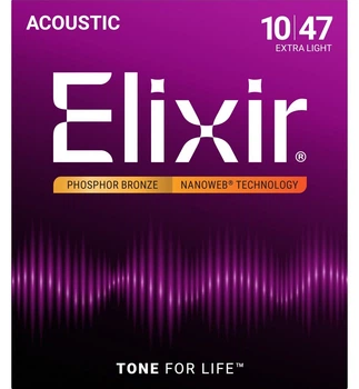 Струни для акустичної гітари Elixir 16002 Nanoweb Phosphor Bronze Extra Light 10/47
