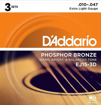 Струни для акустичної гітари 3 Sets D'Addario EJ15-3D Phosphor Bronze Extra Light 10/47