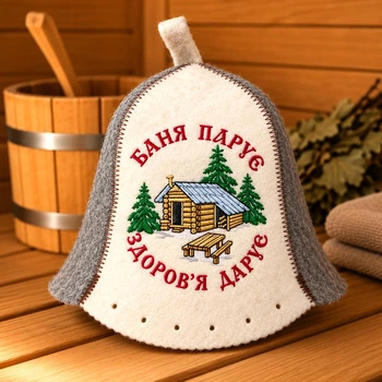 Шапка для бани, сауны и парной из натурального войлока "Баня парит-Здоровье дарит!" - Sauna Good
