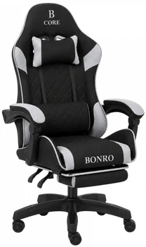 Комп'ютерне крісло із тканини Bonro Core B-702 з підставкою для ніг чорно-сіре (42401240)