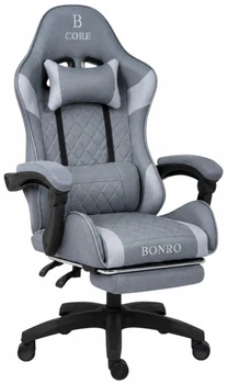Комп'ютерне крісло із тканини Bonro Core B-702 з підставкою для ніг сіре (42401238)