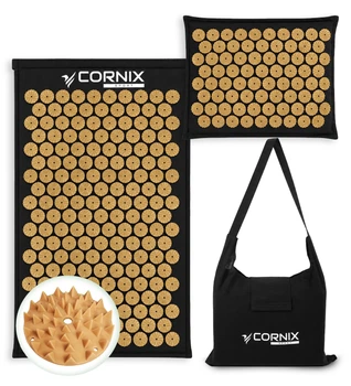Килимок акупунктурний з подушкою Cornix Premium Mat Аплікатор Кузнєцова XR-0562 Black/Gold