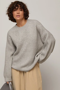 Подовжений в'язаний джемпер oversize колір сірий розмір ONE SIZE FL_003576