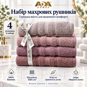 Набор махровых полотенец ADA Class 4 шт 30x50 см Пудрово-розовая гамма