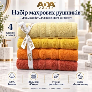 Набор махровых полотенец ADA Class 4 шт 30x50 см Желто-оранжевая гамма