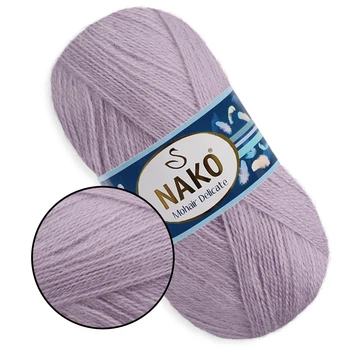 Пряжа Nako Mohair Delicate, Сиреневый №13907 - 100 г / 500 м, 85% акрил, 10% шерсть, 5% мохер, тонкая, для шалей, свитеров