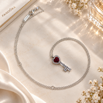 Кулон Pandora в виде ключа с красным сердцем (Silver-Red)