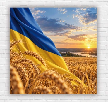 Патріотичний плакат "Прапор України - Поле пшениці. Сонце" 100х100 см