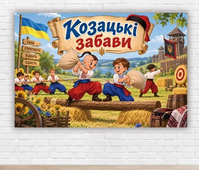 Паперовий плакат. З Днем українського козацтва "Козацькі забави", розмір 100х150 см